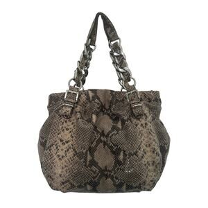 Michael Kors Snakeskin Gray Brown Leather Large Hobo Toto Purse Bag